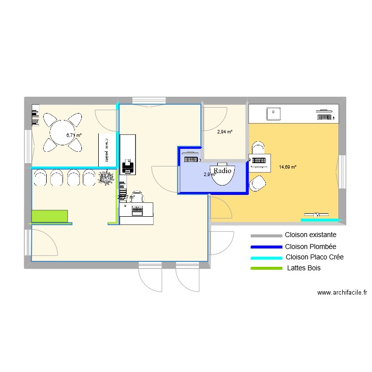 Dinicica. Plan de 5 pièces et 53 m2