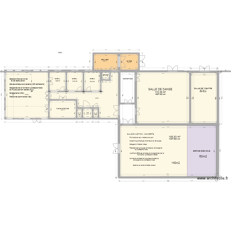 RC et SALLE AUDITION IMPULSE maj 24-06-22 (1). Plan de 14 pièces et 594 m2