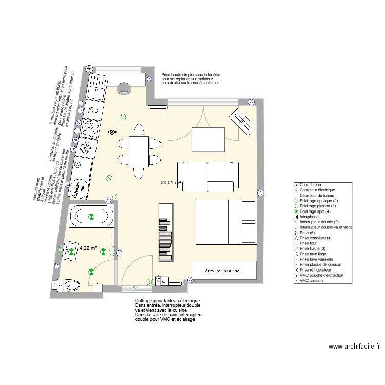 Le Perreux 3. Plan de 2 pièces et 33 m2