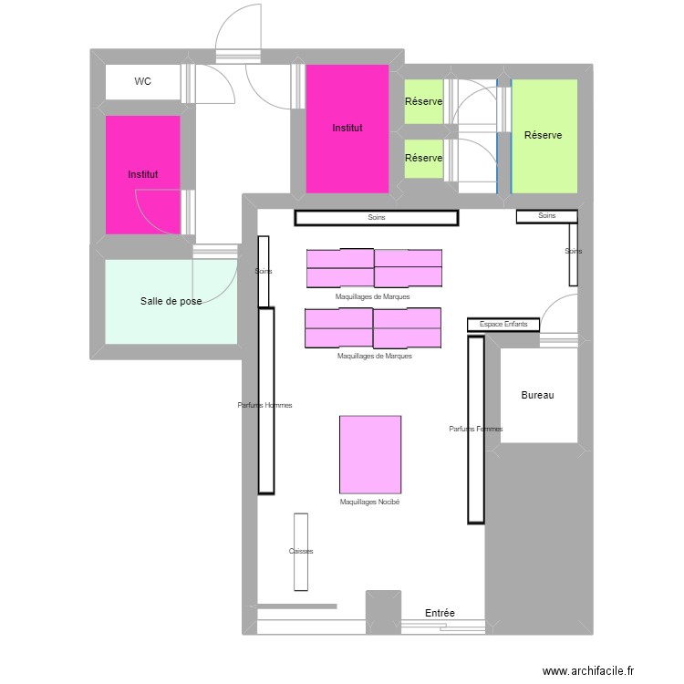 Nocibé. Plan de 12 pièces et 54 m2