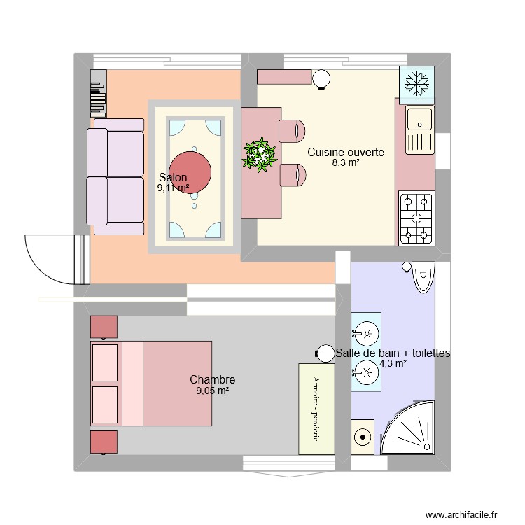 Detailed Floor Plan with Functional Zones and Furniture