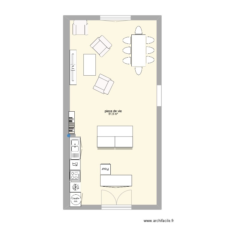 piece de vie 3. Plan de 1 pièce et 52 m2