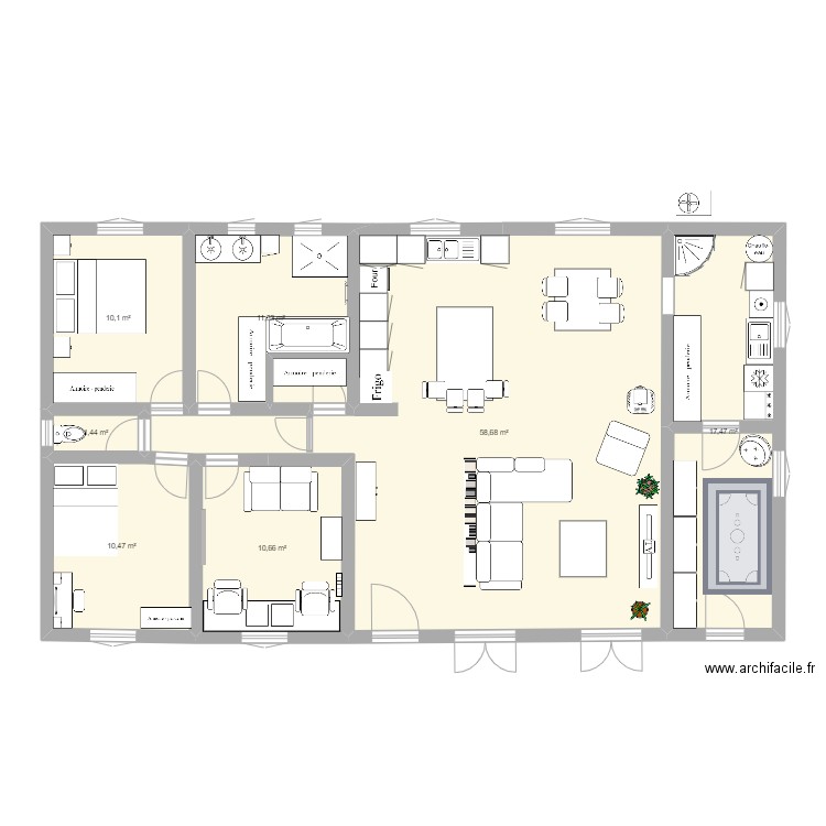 projet izon avec cuisine. Plan de 7 pièces et 120 m2