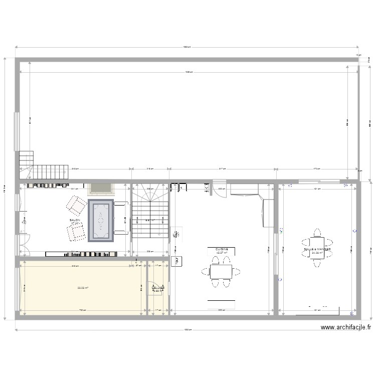 maison RdC. Plan de 6 pièces et 142 m2