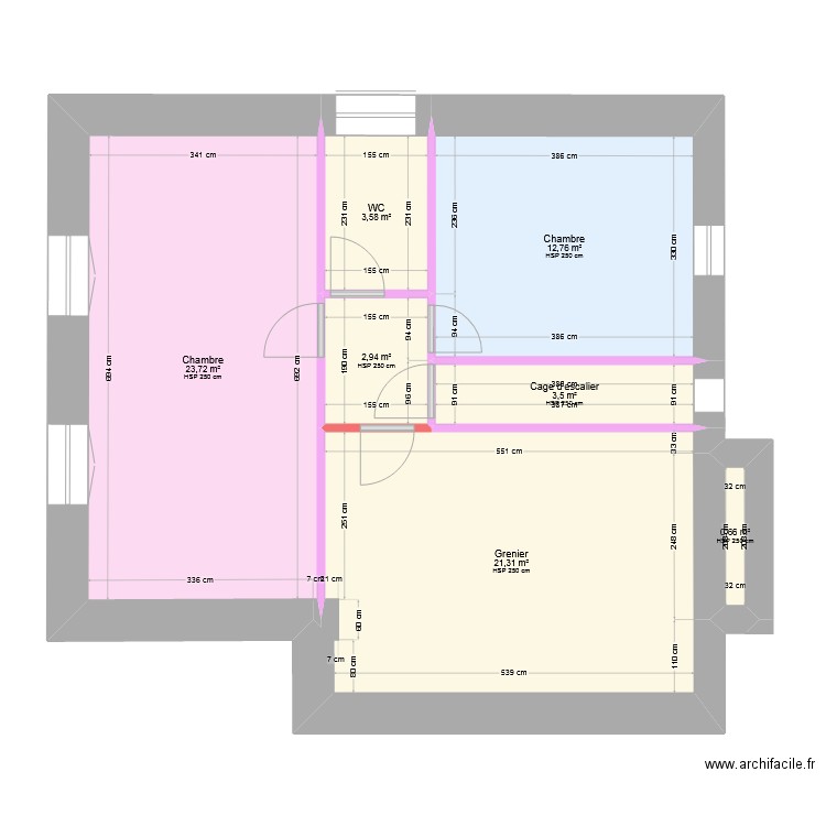 Etage A1A. Plan de 7 pièces et 68 m2