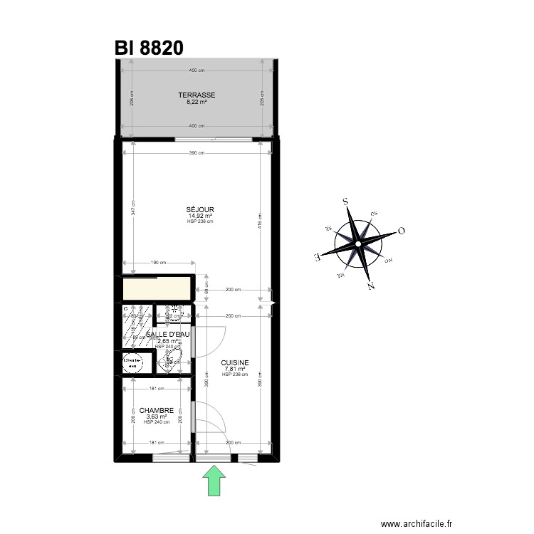 BI 8820. Plan de 7 pièces et 39 m2