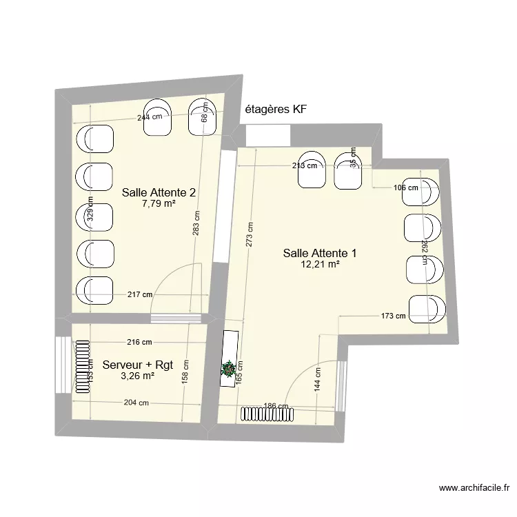 Albertas Serveur / Salle attente double. Plan de 