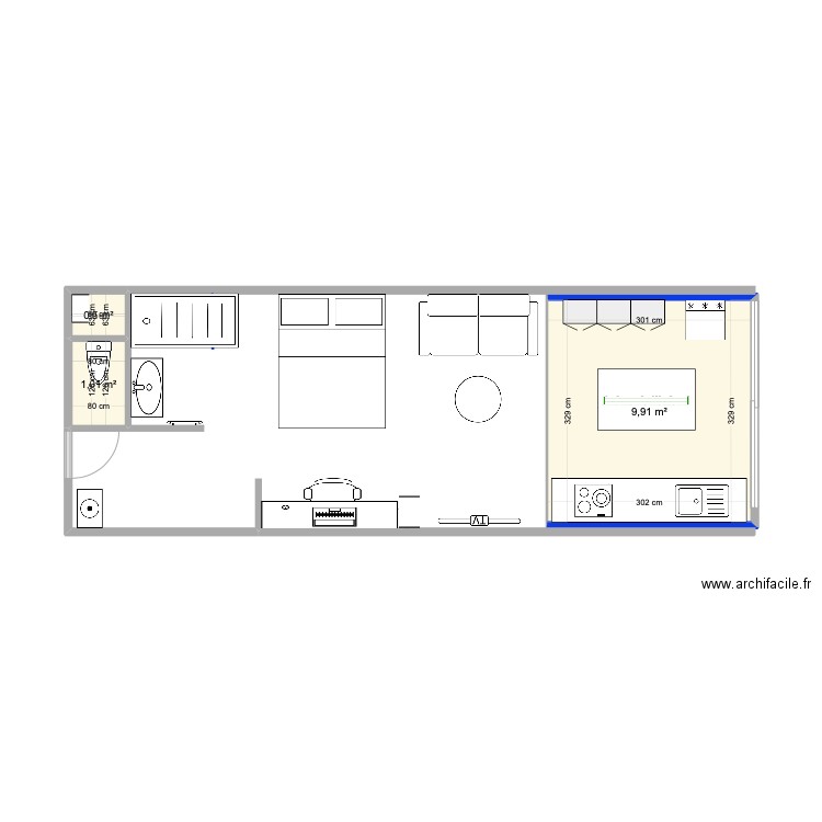 D73. Plan de 3 pièces et 11 m2