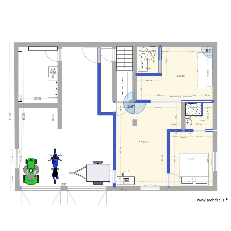 Garage avec sdb 2. Plan de 0 pièce et 0 m2