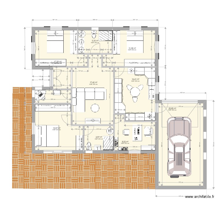 Plan maison Mada' 1. Plan de 9 pièces et 119 m2