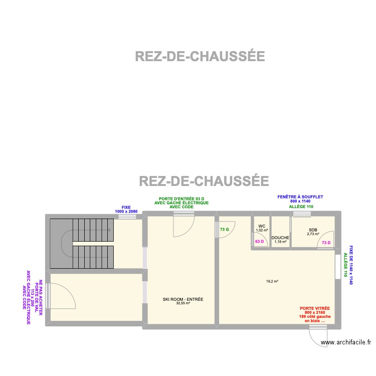 REZ-DE-CHAUSSÉE PORTES ET FENÊTRES. Plan de 0 pièce et 0 m2