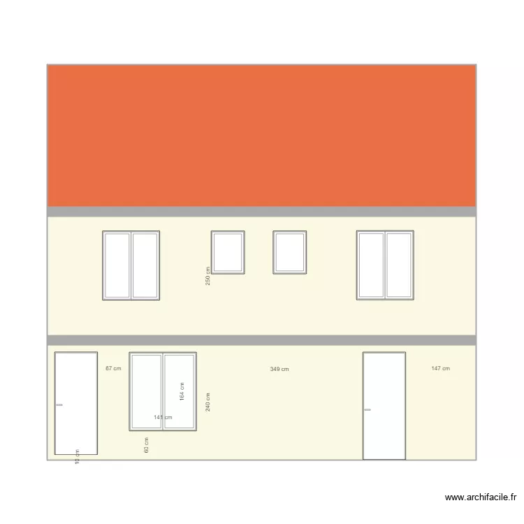 PLAN DE FACADE SUR JARDIN EXISTANT avec c&ocirc;tes. Plan de 