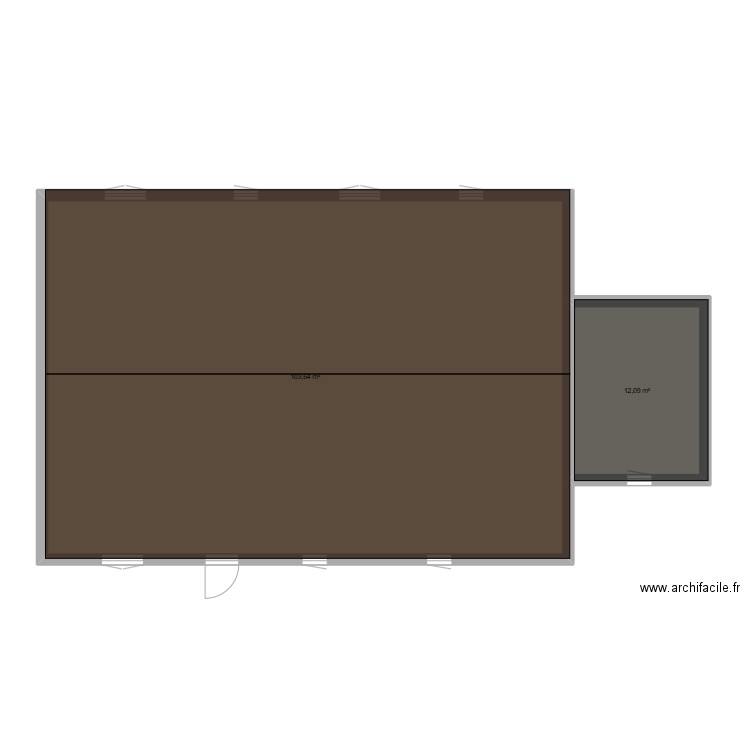 Extension. Plan de 2 pièces et 116 m2