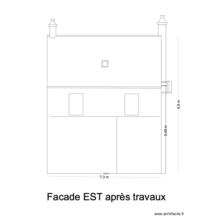 facade est apr&egrave;s travaux. Plan de 