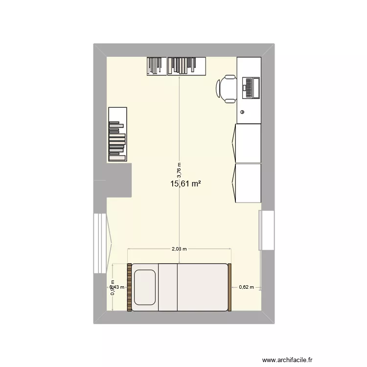 Chambre Lucien version 2. Plan de 1  et 16 m²