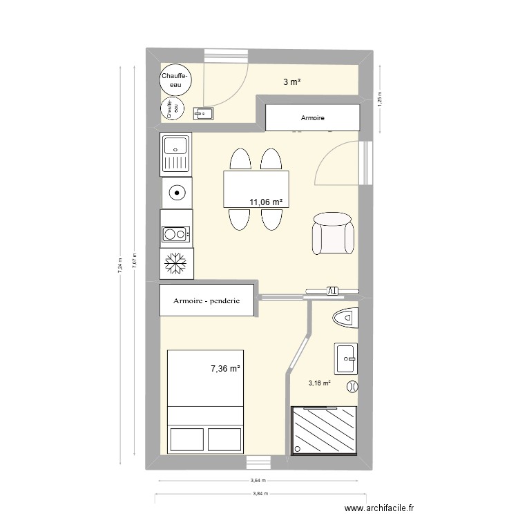 fadom11-5 bonne cote 2. Plan de 4 pièces et 25 m2