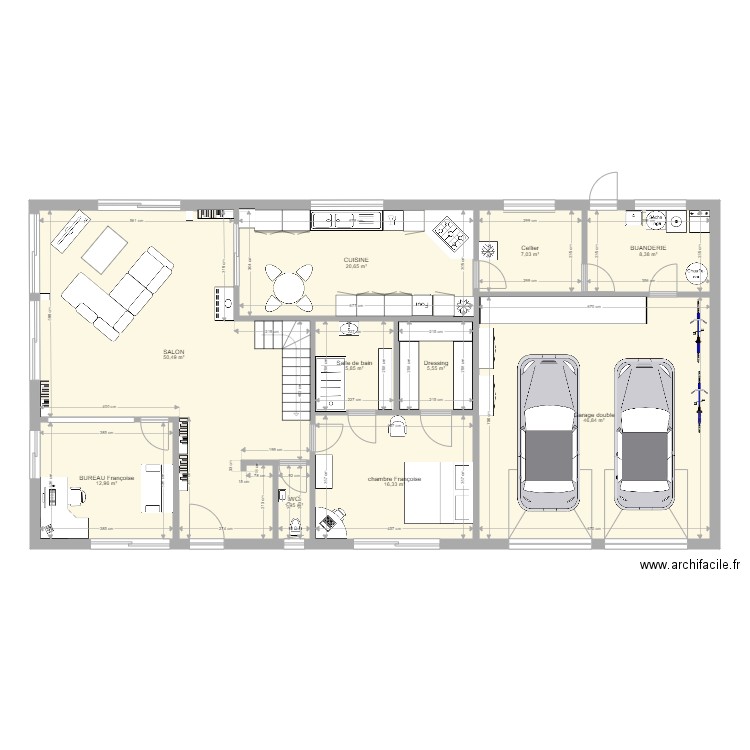 Maison William RdC aménagée. Plan de 10 pièces et 176 m2