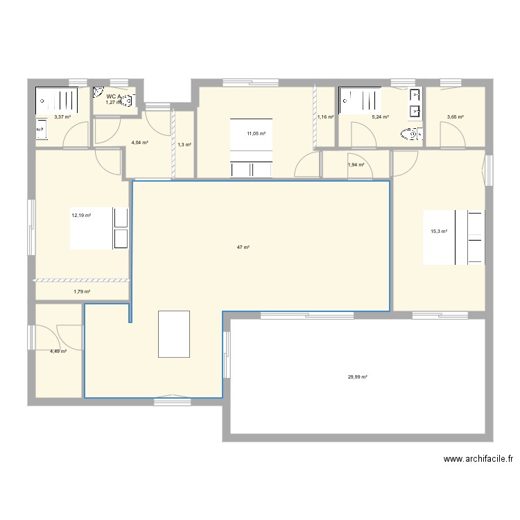 Maison idéale sans meuble version 110. Plan de 15 pièces et 144 m2