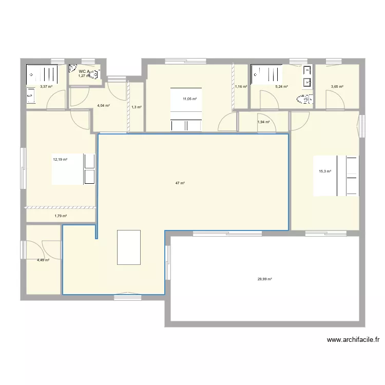 Maison id&eacute;ale sans meuble version 110. Plan de 