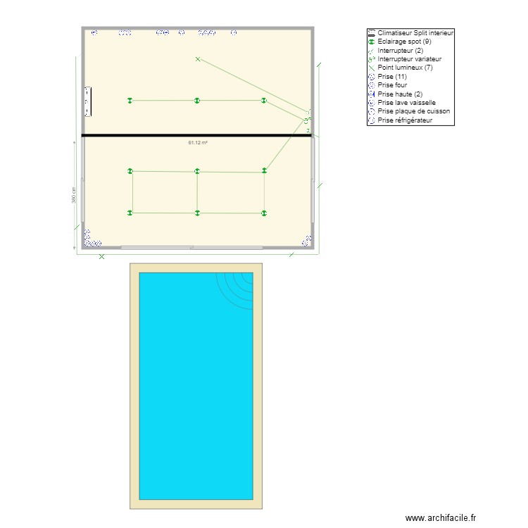 Elec Capy. Plan de 1 pièce et 61 m2