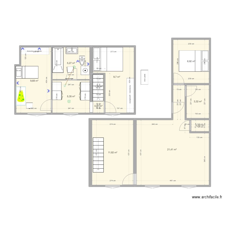 18 J LT. Plan de 11 pièces et 76 m2