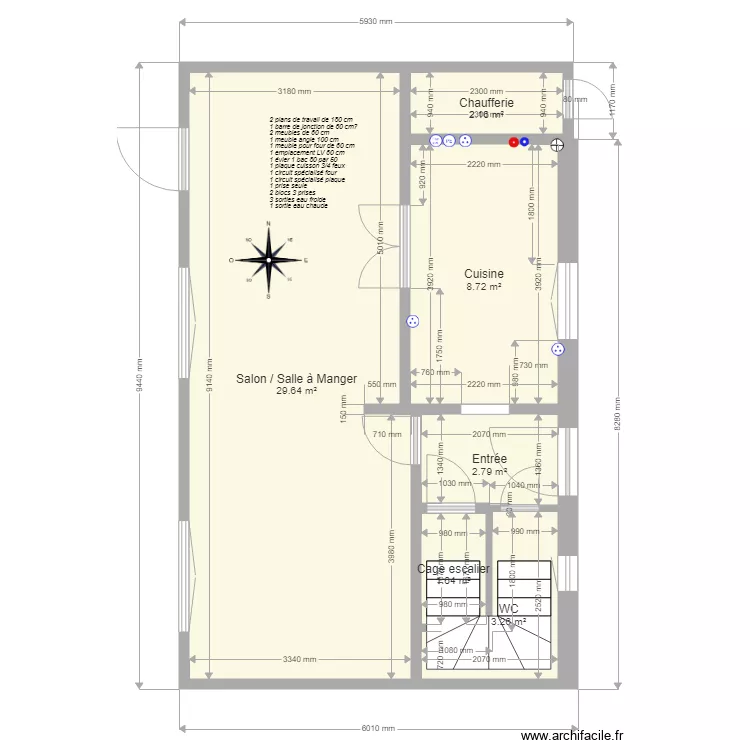 SOLTERRE 3 pl Bourg Am&eacute;nagement Cuisine vue ensemble. Plan de 