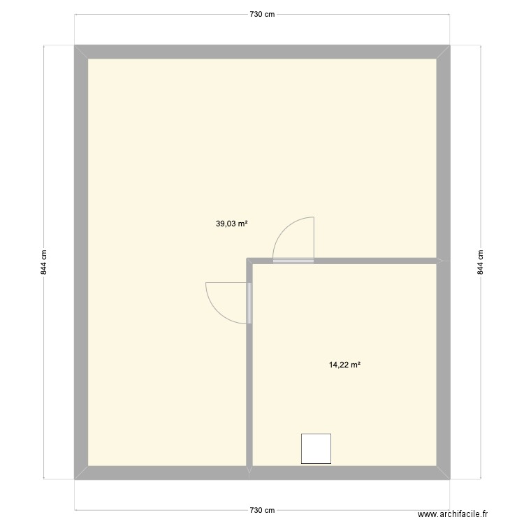 Boutique. Plan de 2 pièces et 53 m2