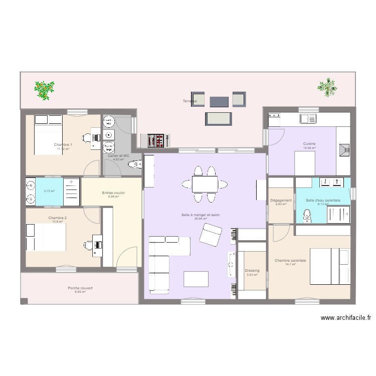 Christelle 2. Plan de 13 pièces et 170 m2