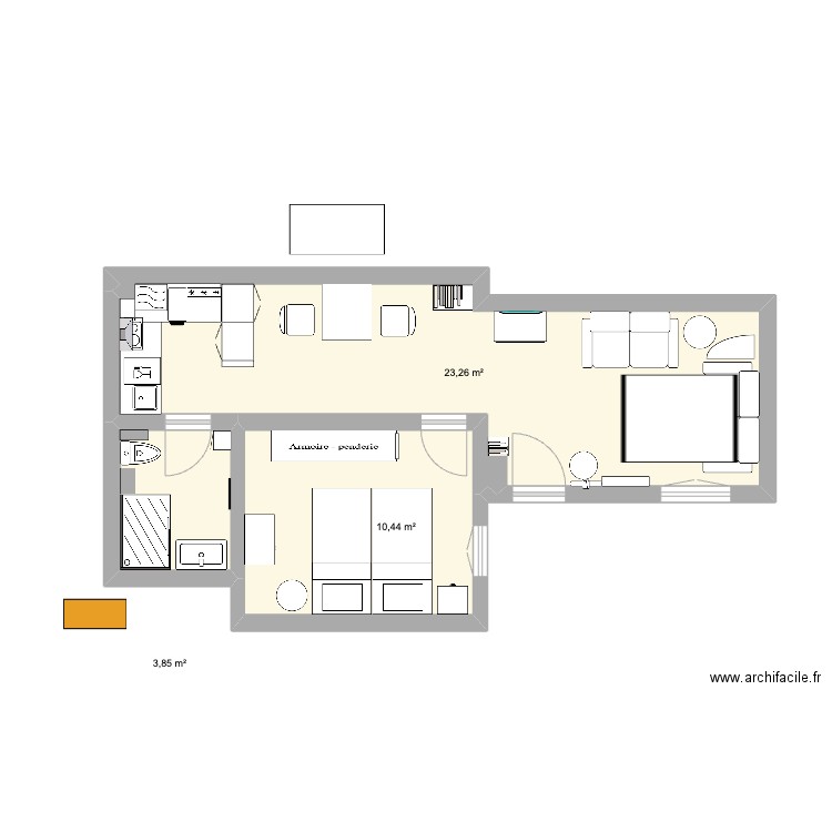 Appart Seville V15. Plan de 3 pièces et 38 m2