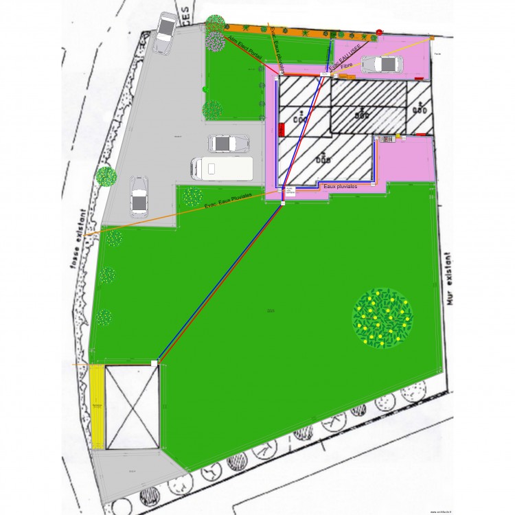 Plan aménagement extérieur Avec pelouse autour de la cabane 24 04 21. Plan de 0 pièce et 0 m2