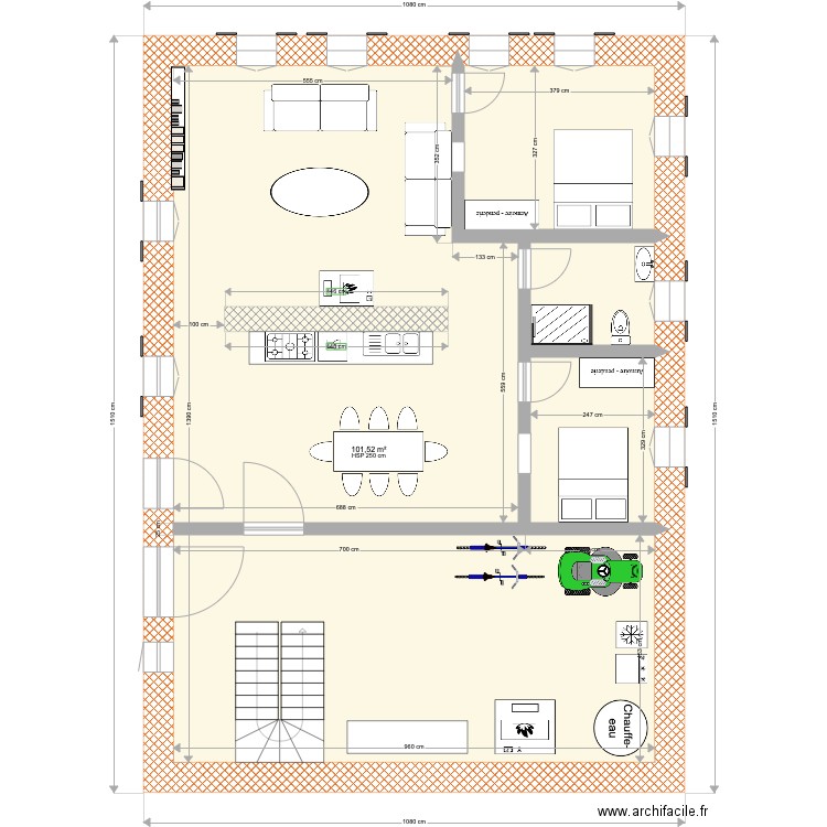 Rez de Chaussée. Plan de 4 pièces et 127 m2