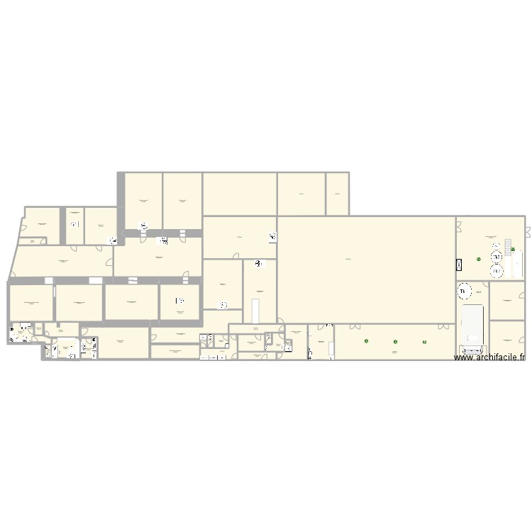 Fromagerie extension. Plan de 44 pièces et 1540 m2