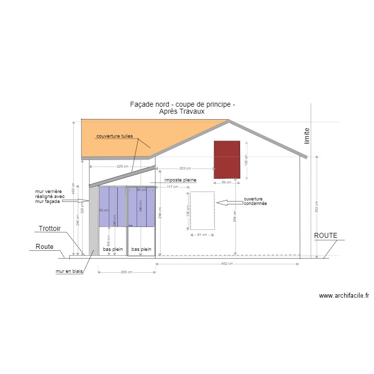 coupe façade nord après travaux. Plan de 0 pièce et 0 m2