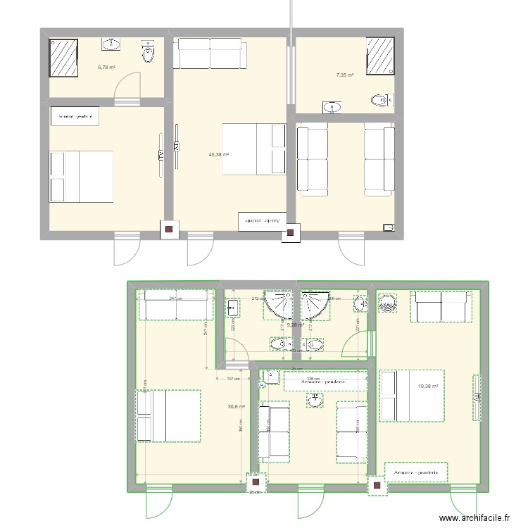 chambres. Plan de 6 pièces et 119 m2