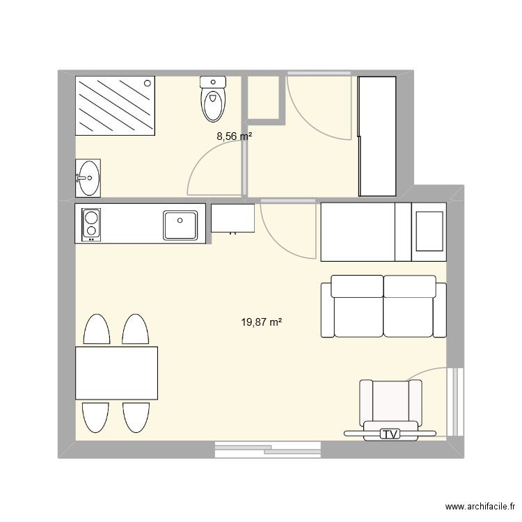 Prayssac. Plan de 2 pièces et 28 m2
