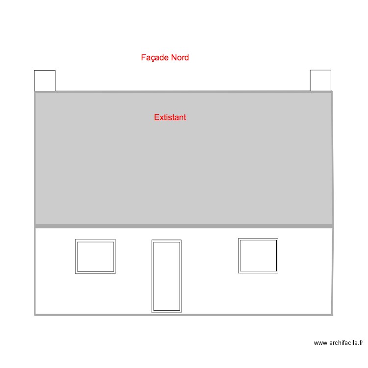 Façade Nord existante. Plan de 1 pièce et 33 m2