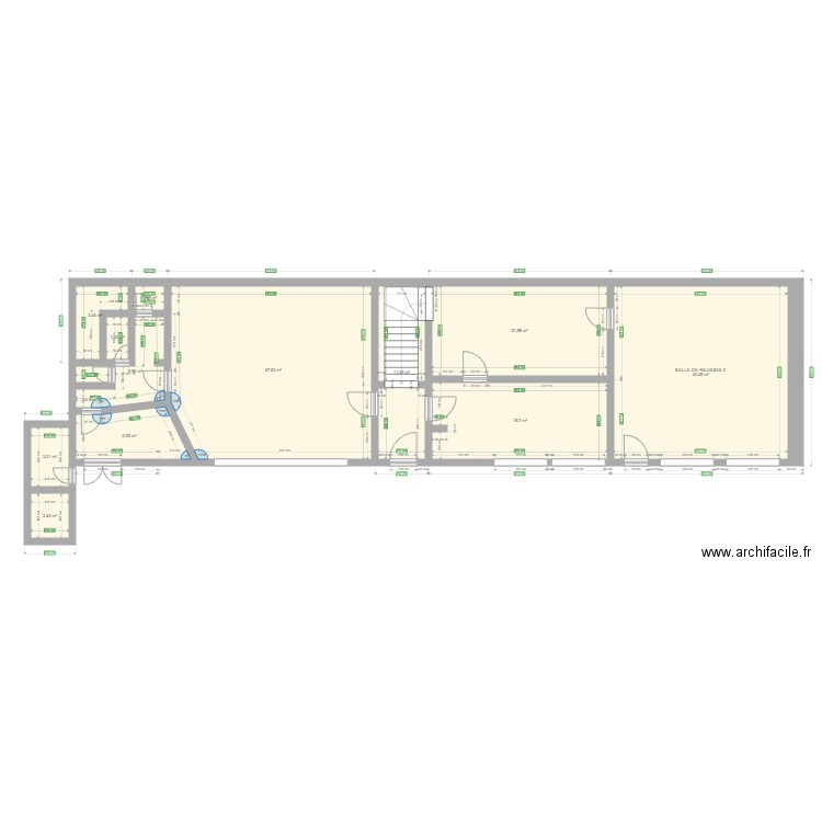 SALLES PAROISSIALES RDC V02. Plan de 13 pièces et 166 m2