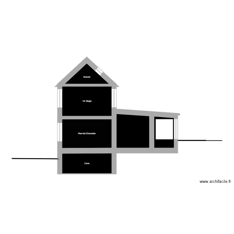 coupe maison2 buanderie extension. Plan de 5 pièces et 42 m2