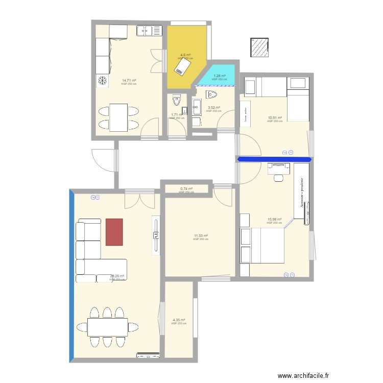 appart LLP F4 modifié. Plan de 0 pièce et 0 m2