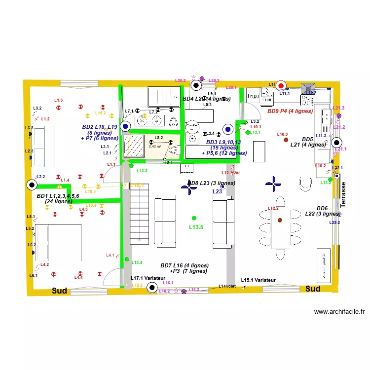 Electricit&eacute; Boite deriv oct 2023 . Plan de 
