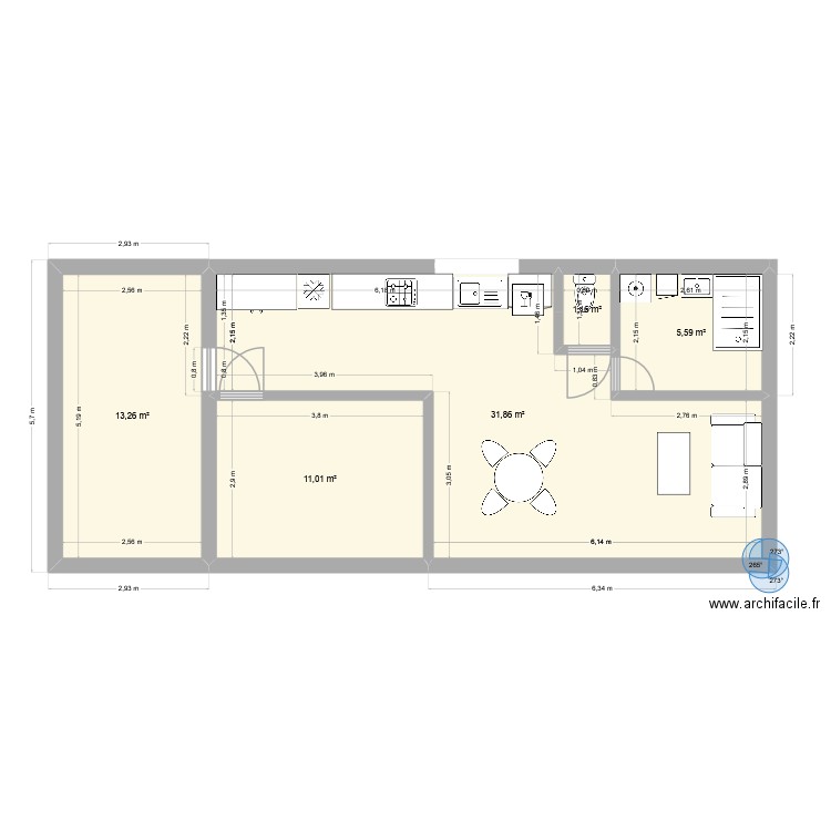 AGRANDISSEMENT 2. Plan de 5 pièces et 63 m2