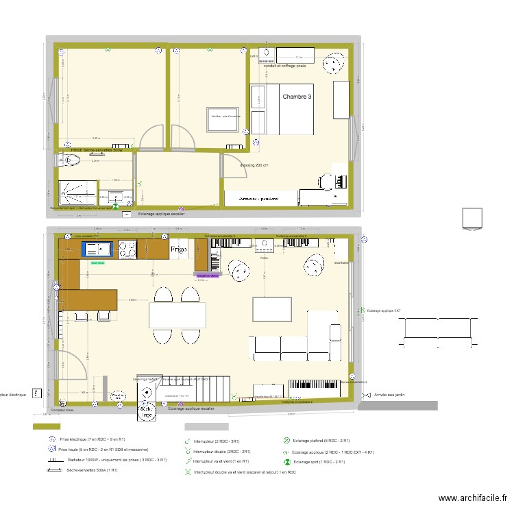 PLANS MAISON cuisine plan de travail mur nord. Plan de 8 pièces et 189 m2
