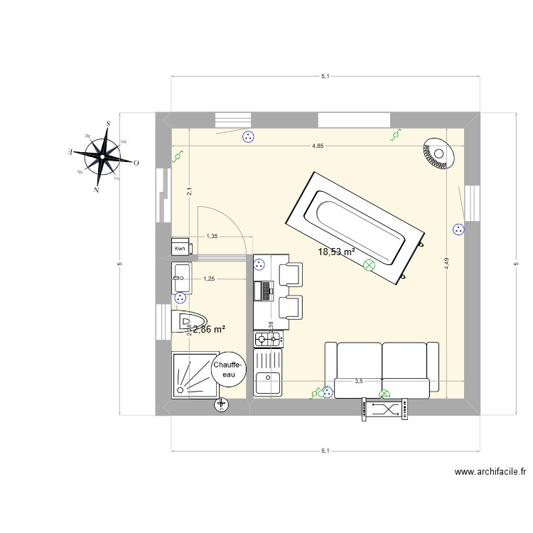 GuestHouse_v2. Plan de 2 pièces et 21 m2