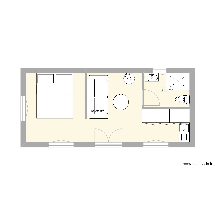 Ternand. Plan de 2 pièces et 21 m2