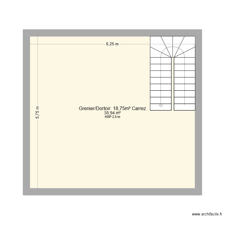 Grenier-Dortoir. Plan de 1 pièce et 36 m2