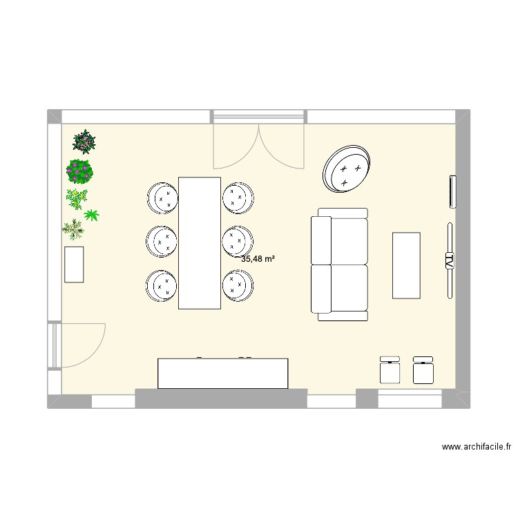 Veranda. Plan de 1 pièce et 35 m2
