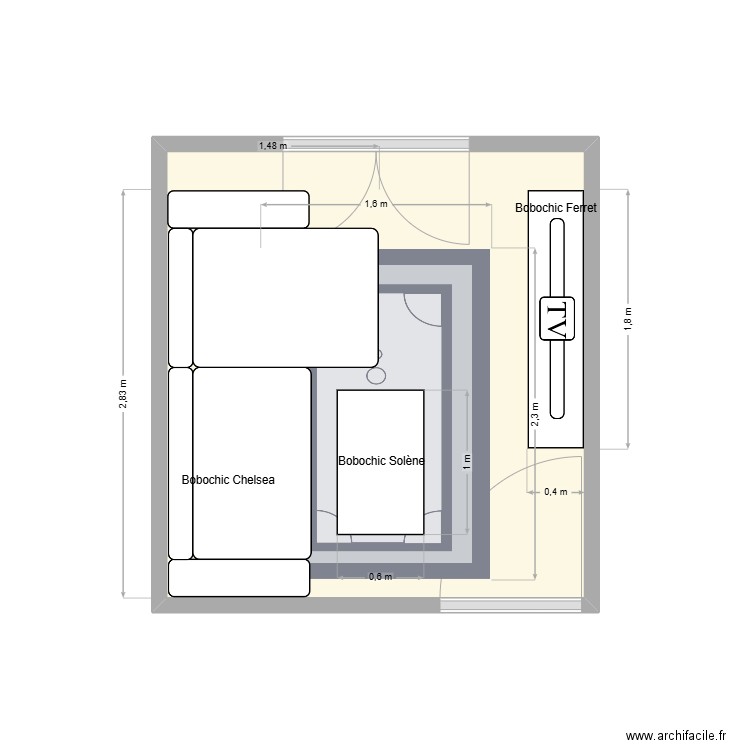 Salon Levallois. Plan de 1 pièce et 9 m2