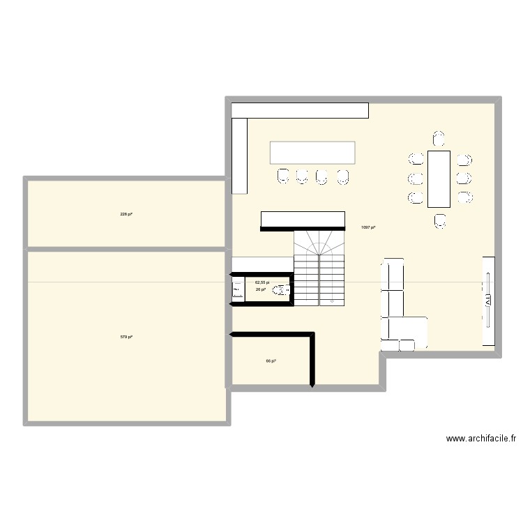 plain pied. Plan de 5 pièces et 185 m2