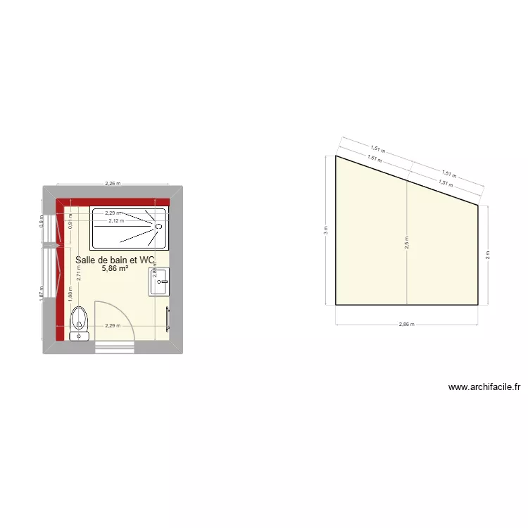 TUCHAA Sdb. Plan de 1  et 6 m²