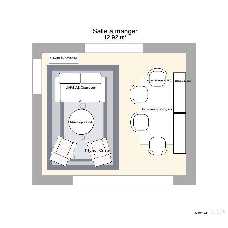 Salle à manger + conversation. Plan de 1 pièce et 13 m2
